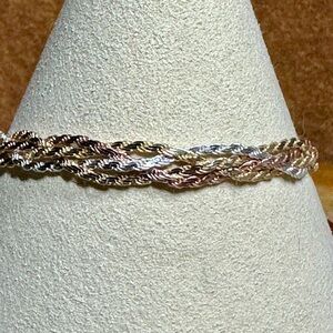 925 STERLING SILVER ITALY MULTI TONE TWISTED BRAIDED CHAIN BRACELET 7.75” #200